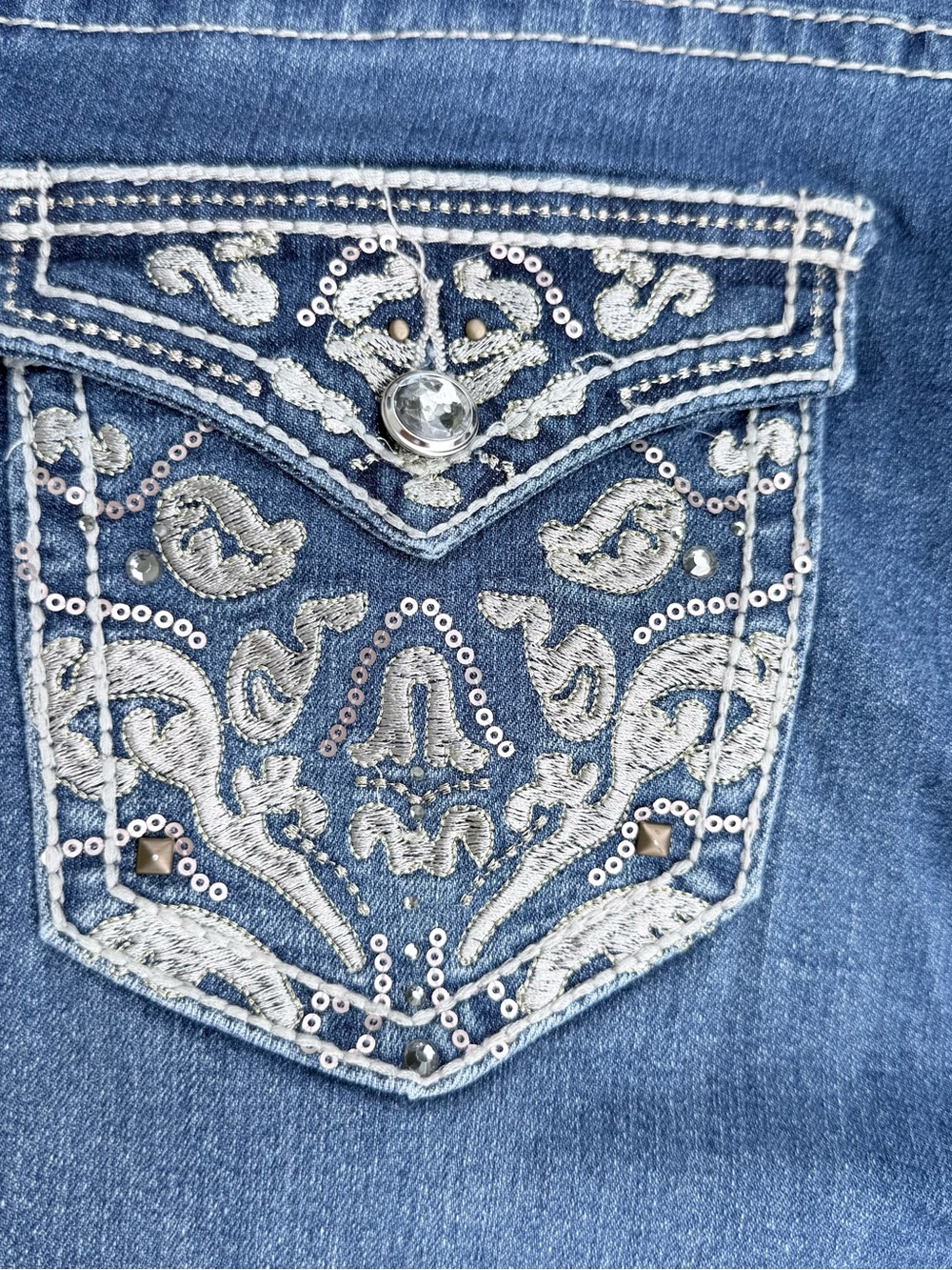 ANA - Classic Blue Women’s Slim Bootcut Jeans with Embroidered Pockets- Size 18W